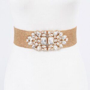 Multi Stone Metallic Straw Stretch Plus Size Belt